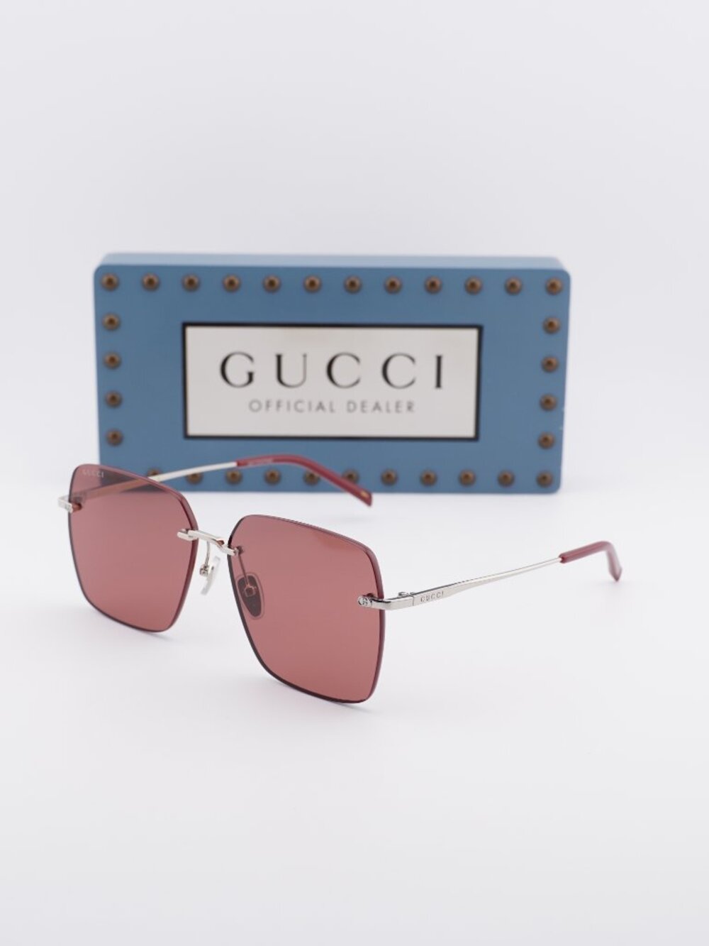 Gucci GG1955SA 003 Square Sunglasses - Shiny Silver\Burgundy